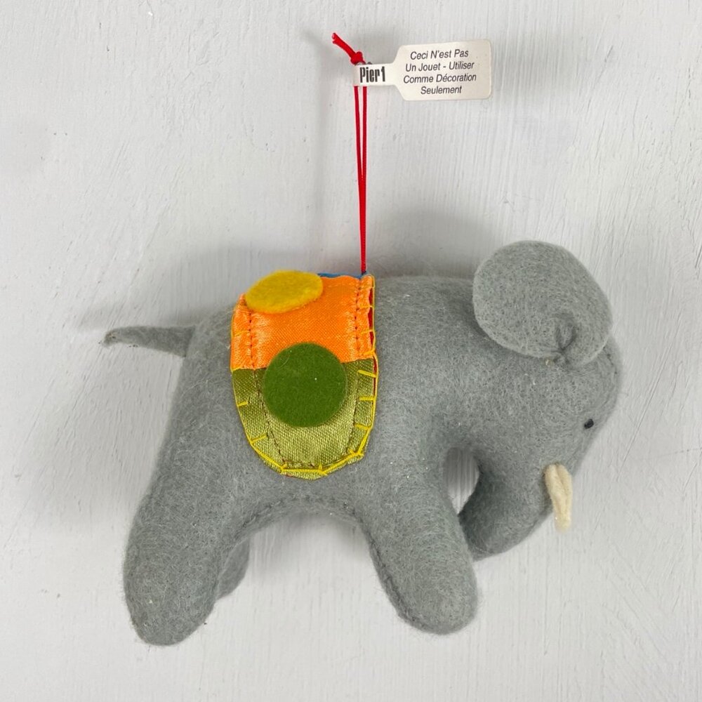 Christmas Ornament Elephant Gray Soft Stuffed NWT Colorful Trim Pier 1 Circus